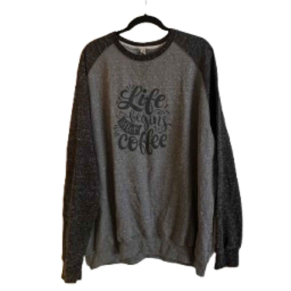 Men's Dark Gray Raglan Sweatshirt - 'Life Begins After Coffee'